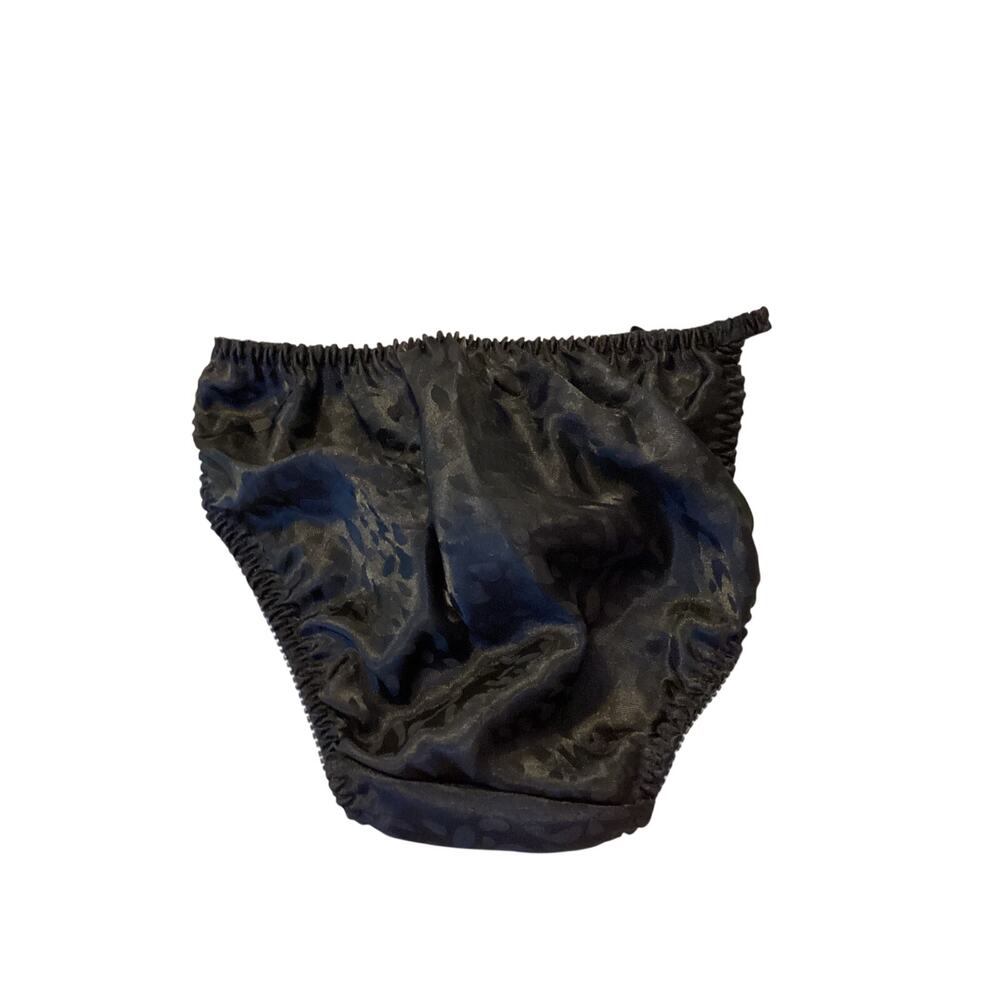 NWT Vintage Morgan Taylor Intimates Black Satin Jacquard Bikini Panties Size 6/M